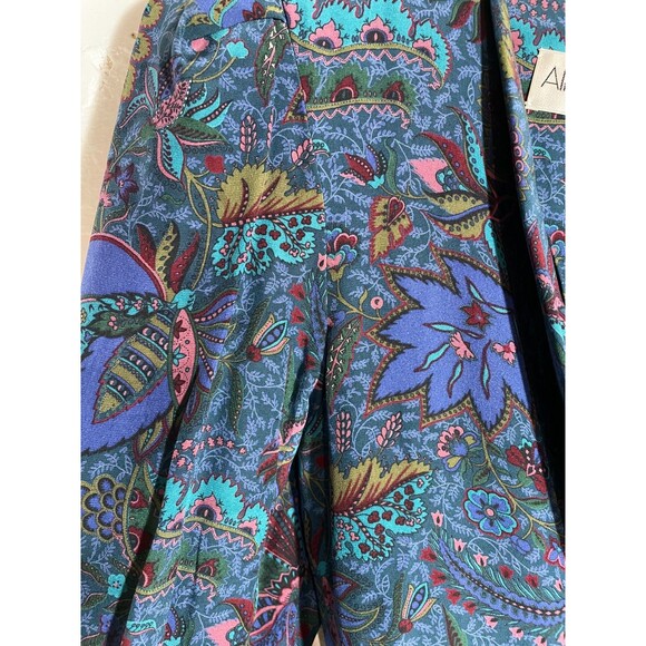 Vintage Albert Nipon Silk Midi Dress Blue Floral Paisley Pleated 90s Size 2 - Picture 4 of 15